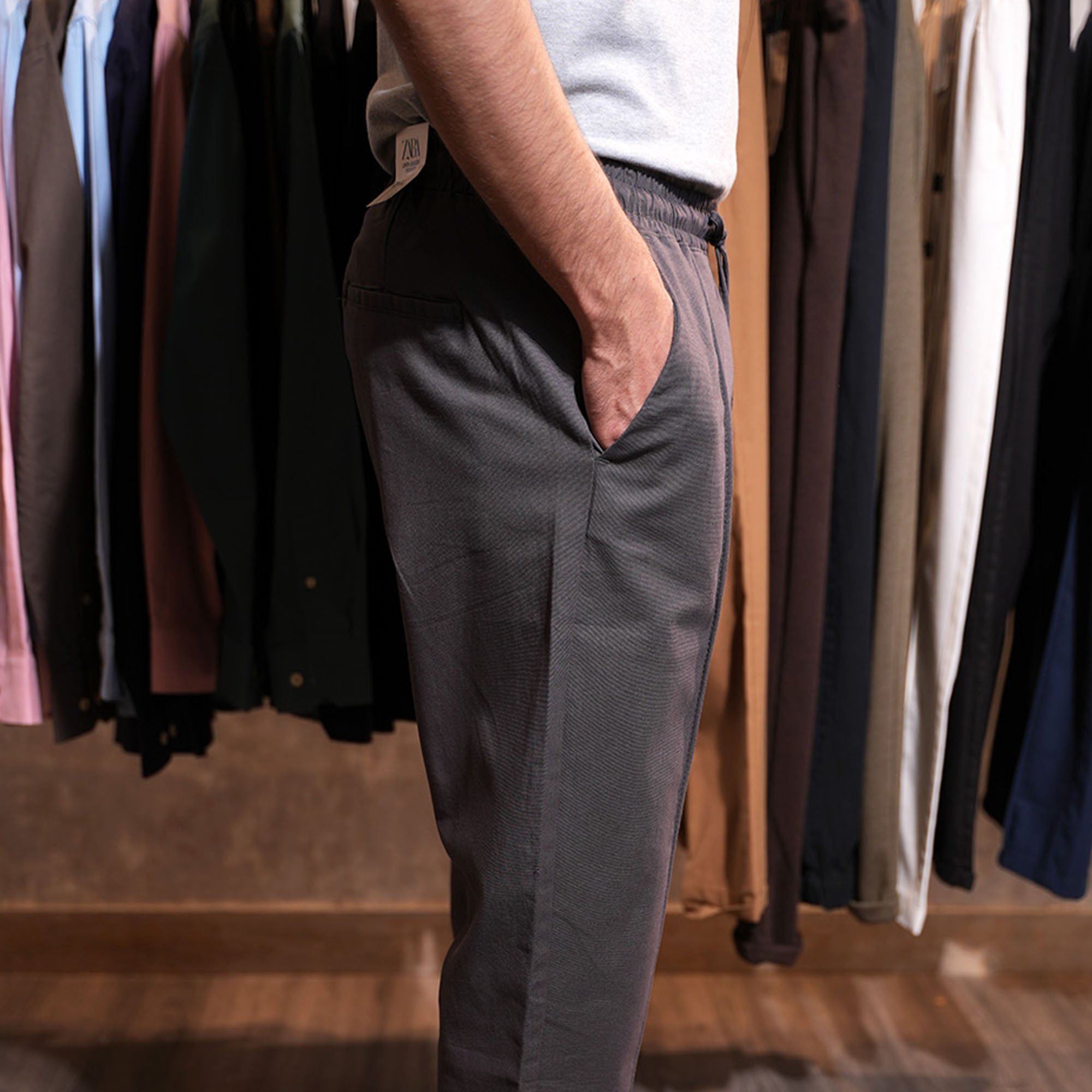 Zara Linen Cotton Pleated Trouser ( Charcoal )