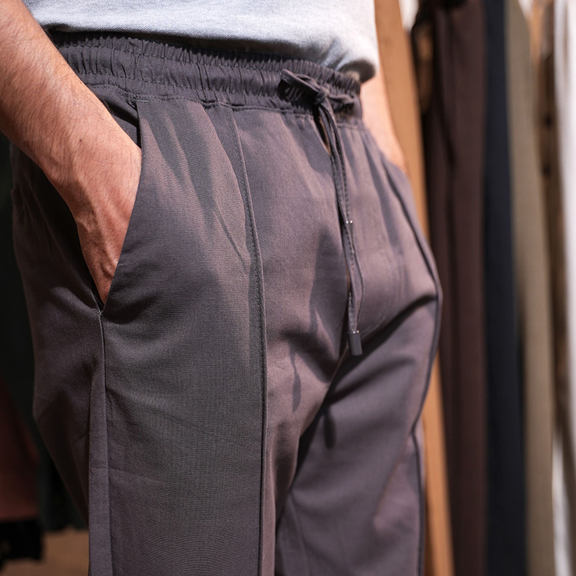Zara Linen Cotton Pleated Trouser ( Charcoal )