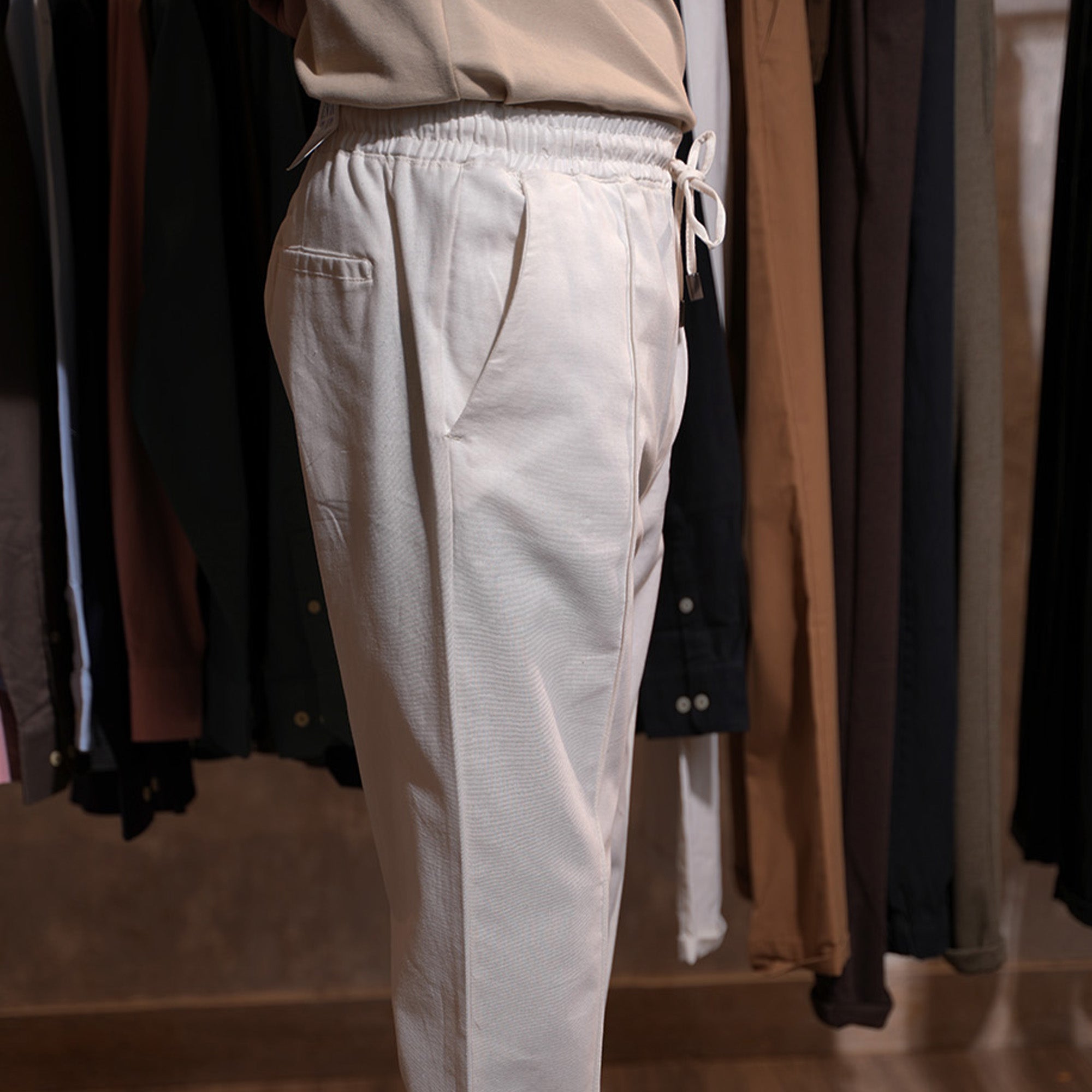 Zara Linen Cotton Pleated Trouser ( White )