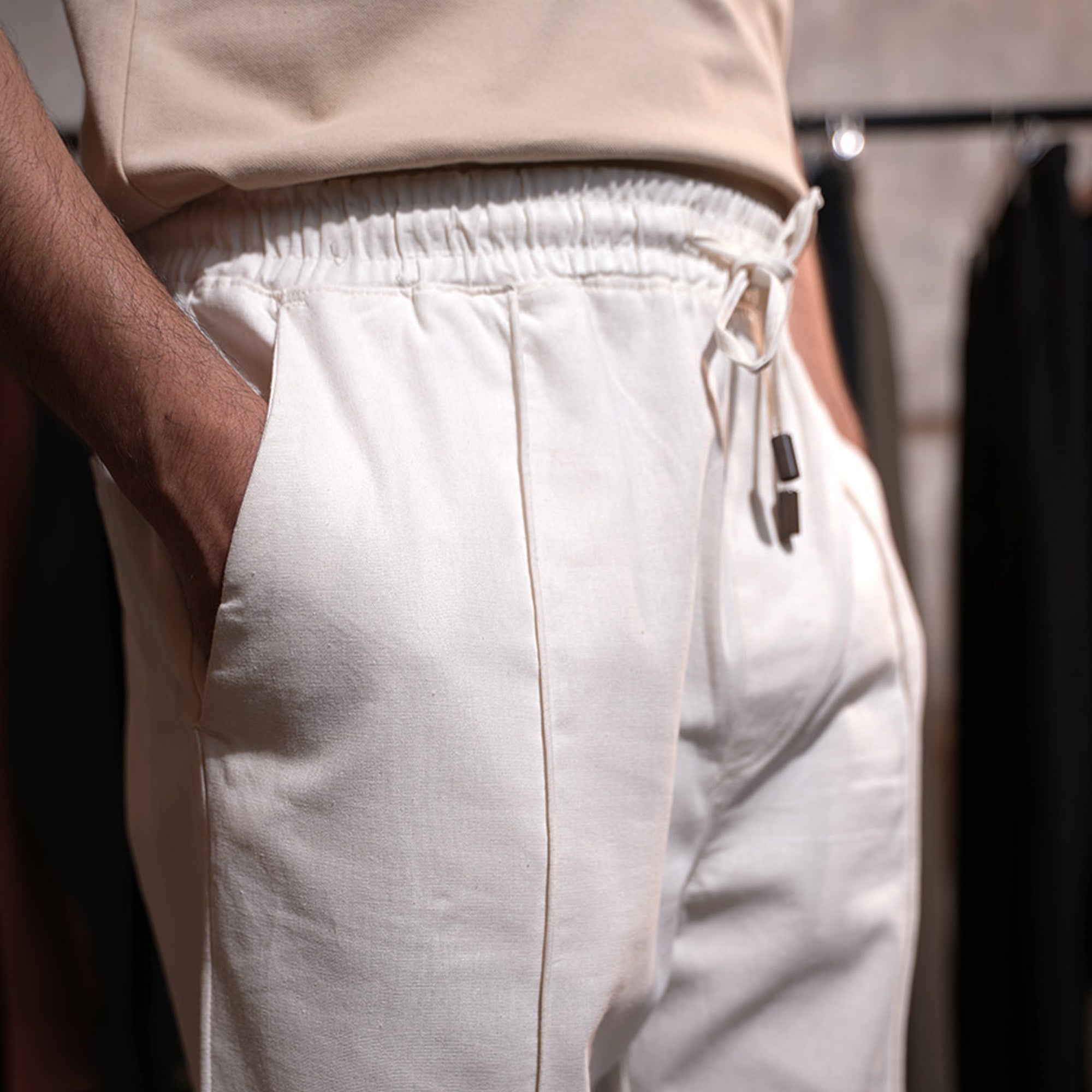 Zara Linen Cotton Pleated Trouser ( White )