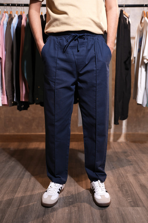 Z.R Linen Cotton Pleated Trouser ( Navy Blue )