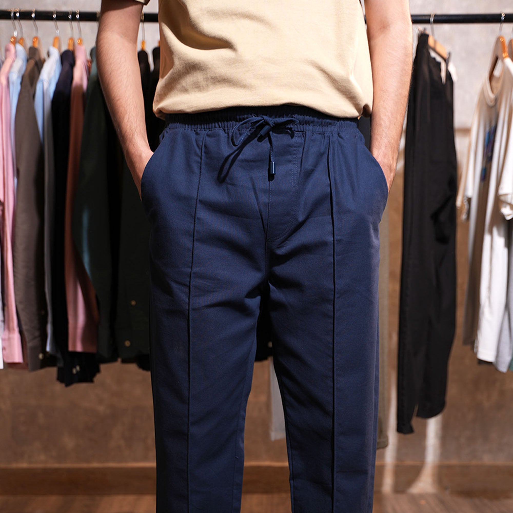 Zara Linen Cotton Pleated Trouser ( Navy Blue )