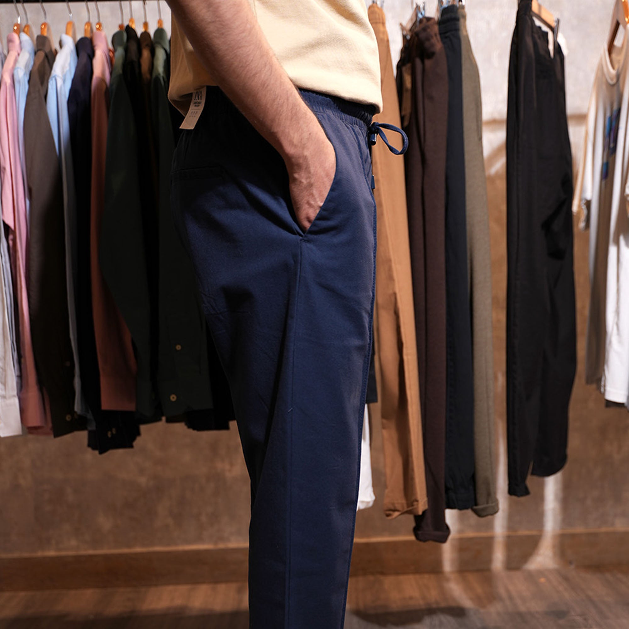 Zara Linen Cotton Pleated Trouser ( Navy Blue )