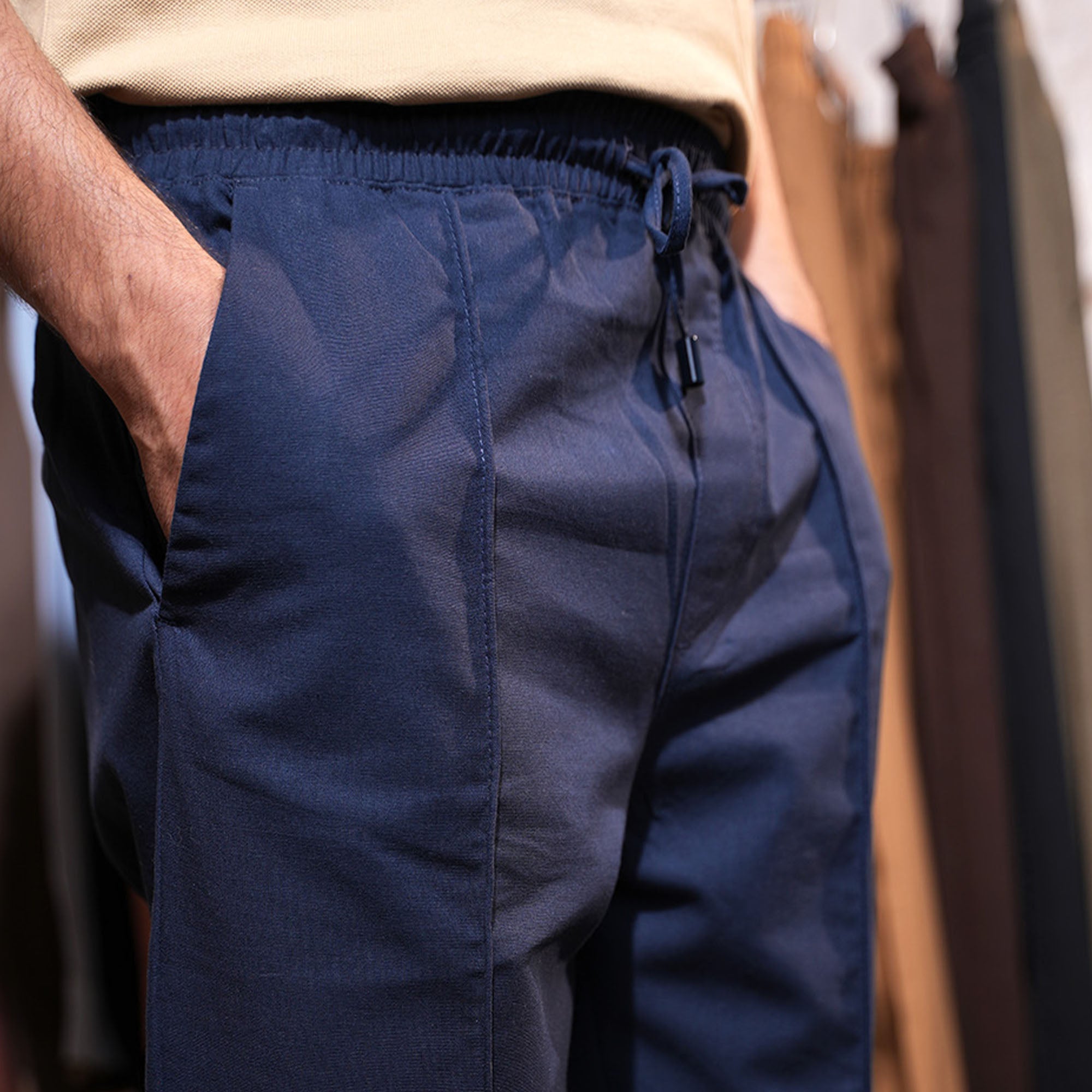 Zara Linen Cotton Pleated Trouser ( Navy Blue )