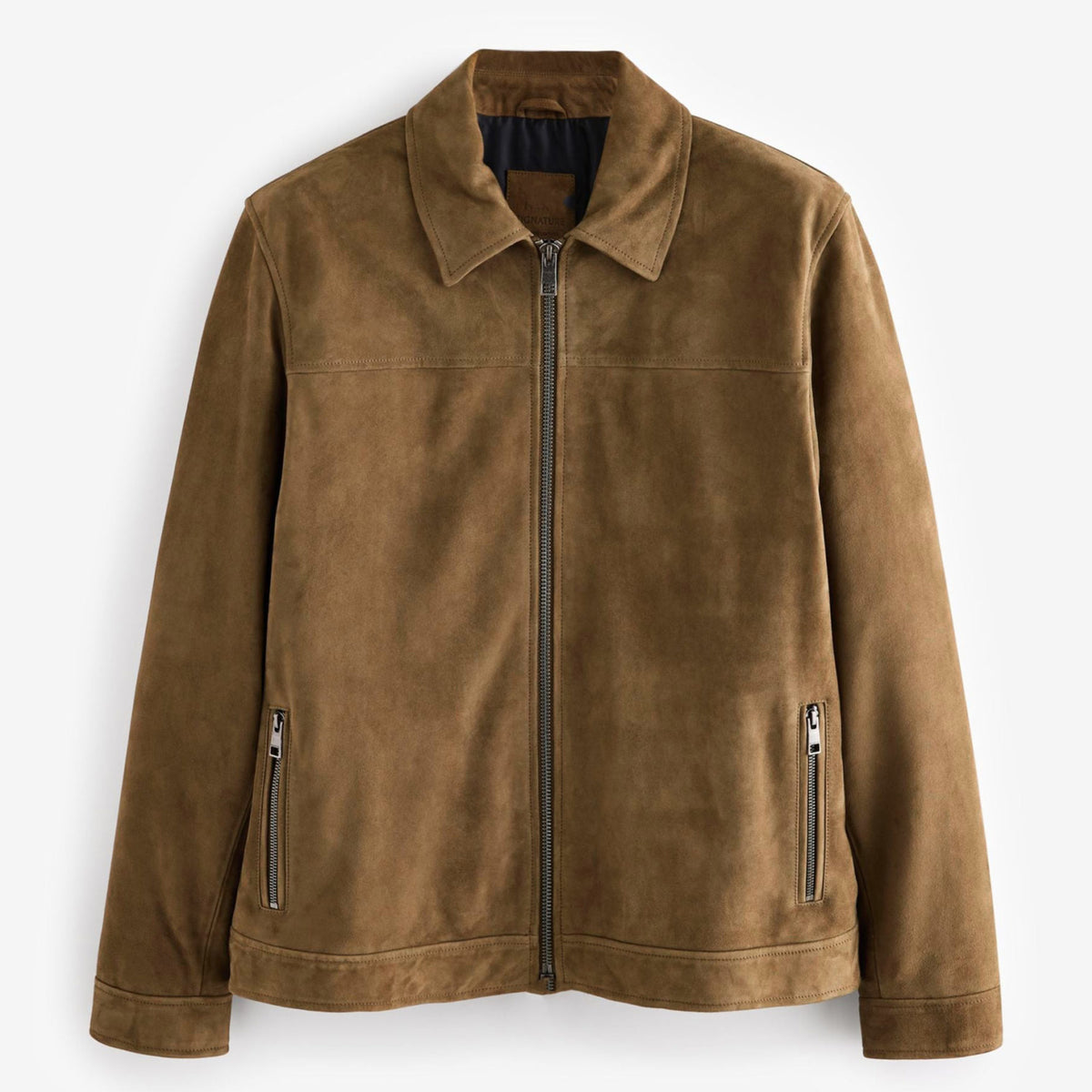 Massimo Dutti Faux Suede Effect Zip Up Jacket ( Brown )