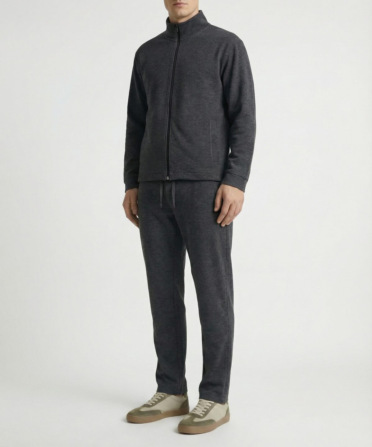 Zara Interlock Easy Care Track Top Pants Charcoal Melange Tracksuit