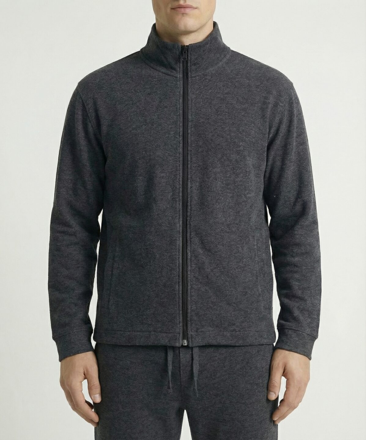 Zara Interlock Easy Care Track Top Pants Charcoal Melange Tracksuit