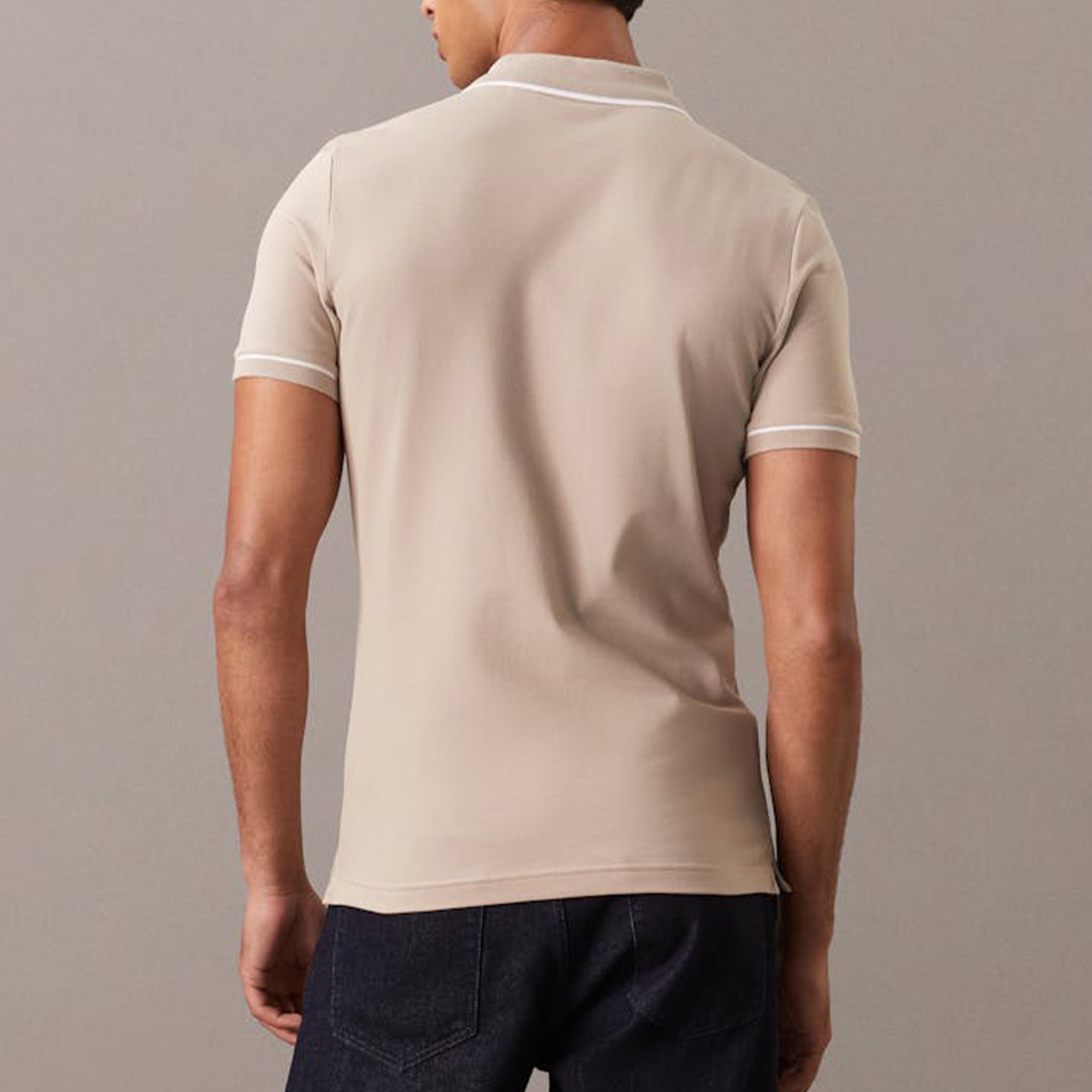 Calvin Klein  Slim Tipping Beige Polo Shirt