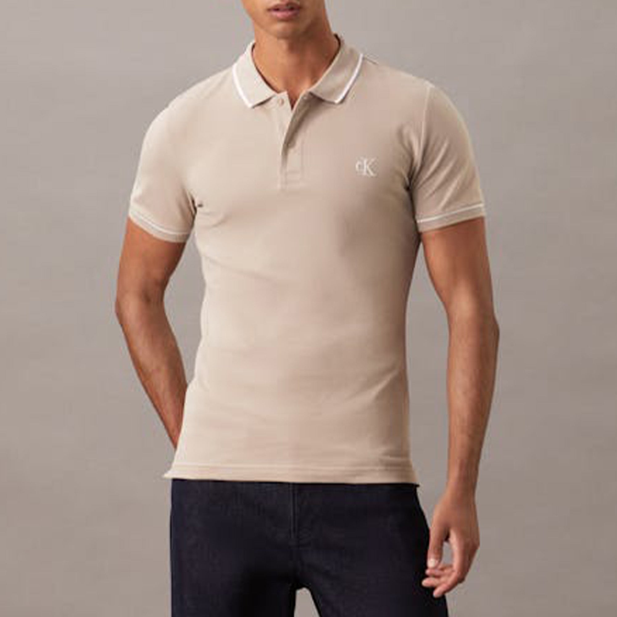 Calvin Klein  Slim Tipping Beige Polo Shirt