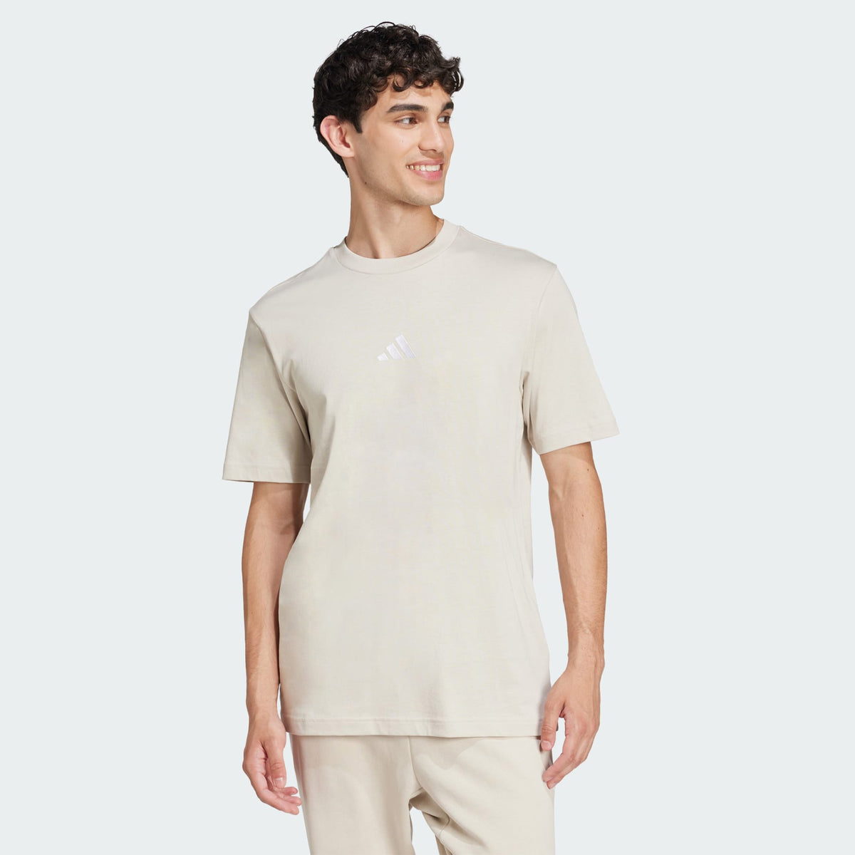 Adidas Essentials Small Logo Single Jersey Tee Beige