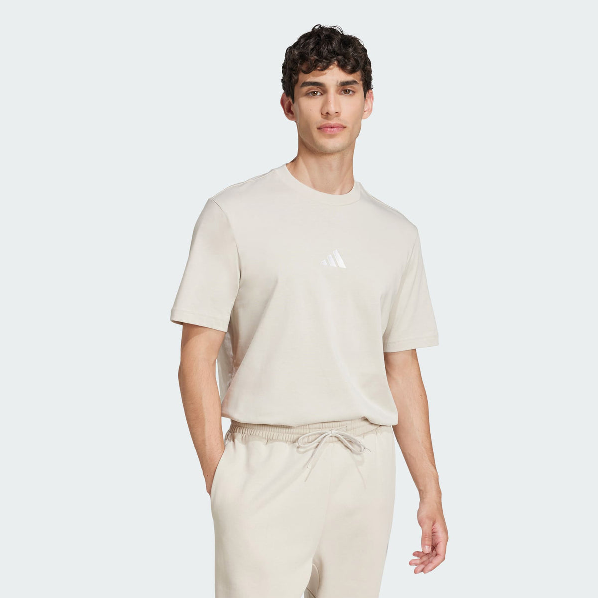 Adidas Essentials Small Logo Single Jersey Tee Beige