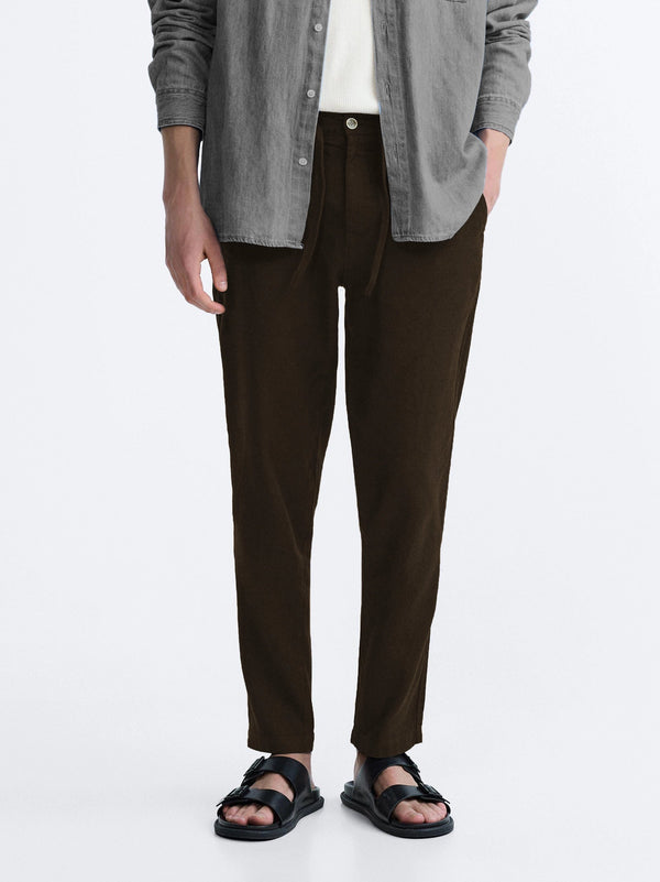 ZR Choclate Brown Cotton Linen Trousers