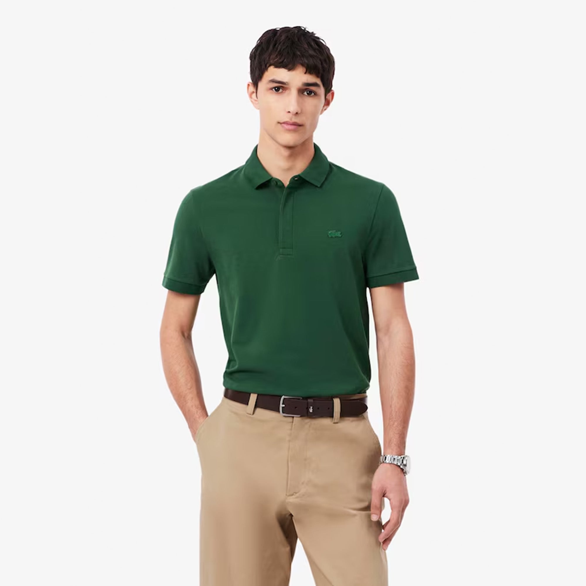 Lacoste Regular Fit Paris Stretch Piqué Polo Shirt Green