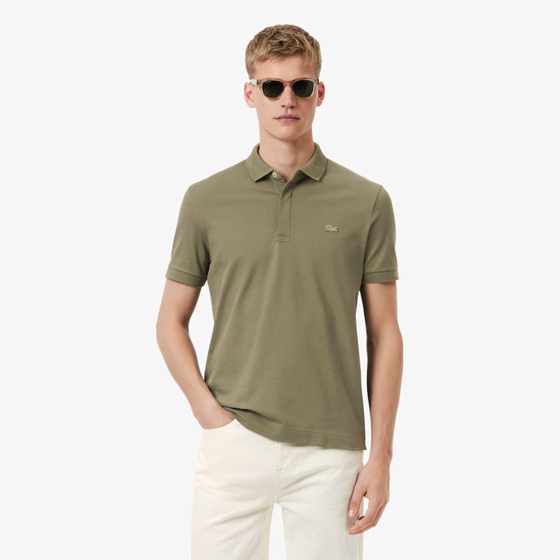 Lacoste Regular Fit Paris Stretch Piqué Polo Shirt Khaki Green