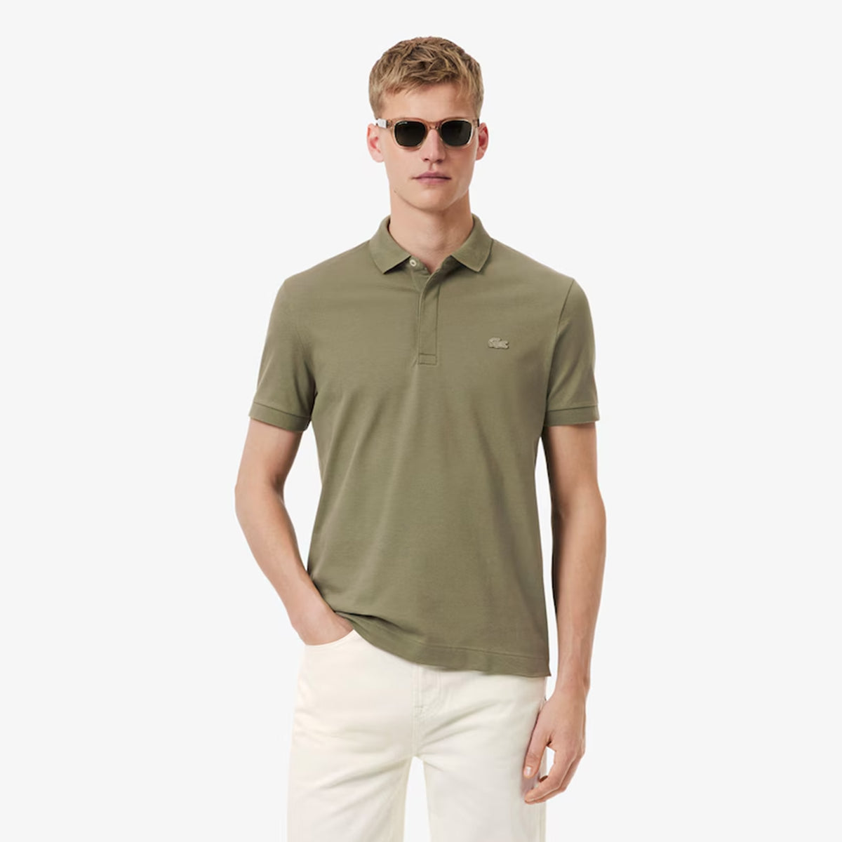 Lacoste Regular Fit Paris Stretch Piqué Polo Shirt Khaki Green