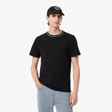 Lacoste Stretch piqué stripe collar t-shirt Black