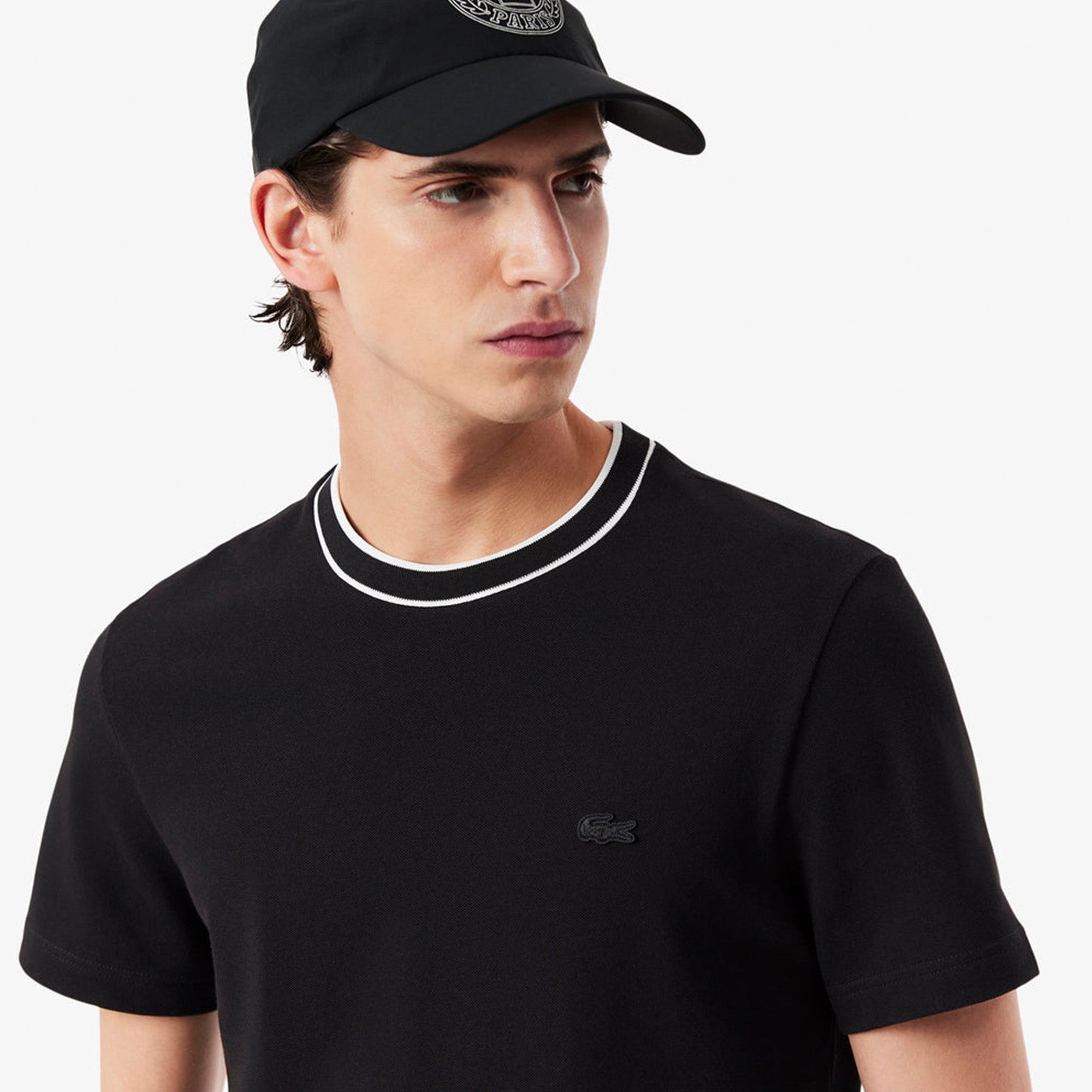 Lacoste Stretch piqué stripe collar t-shirt Black
