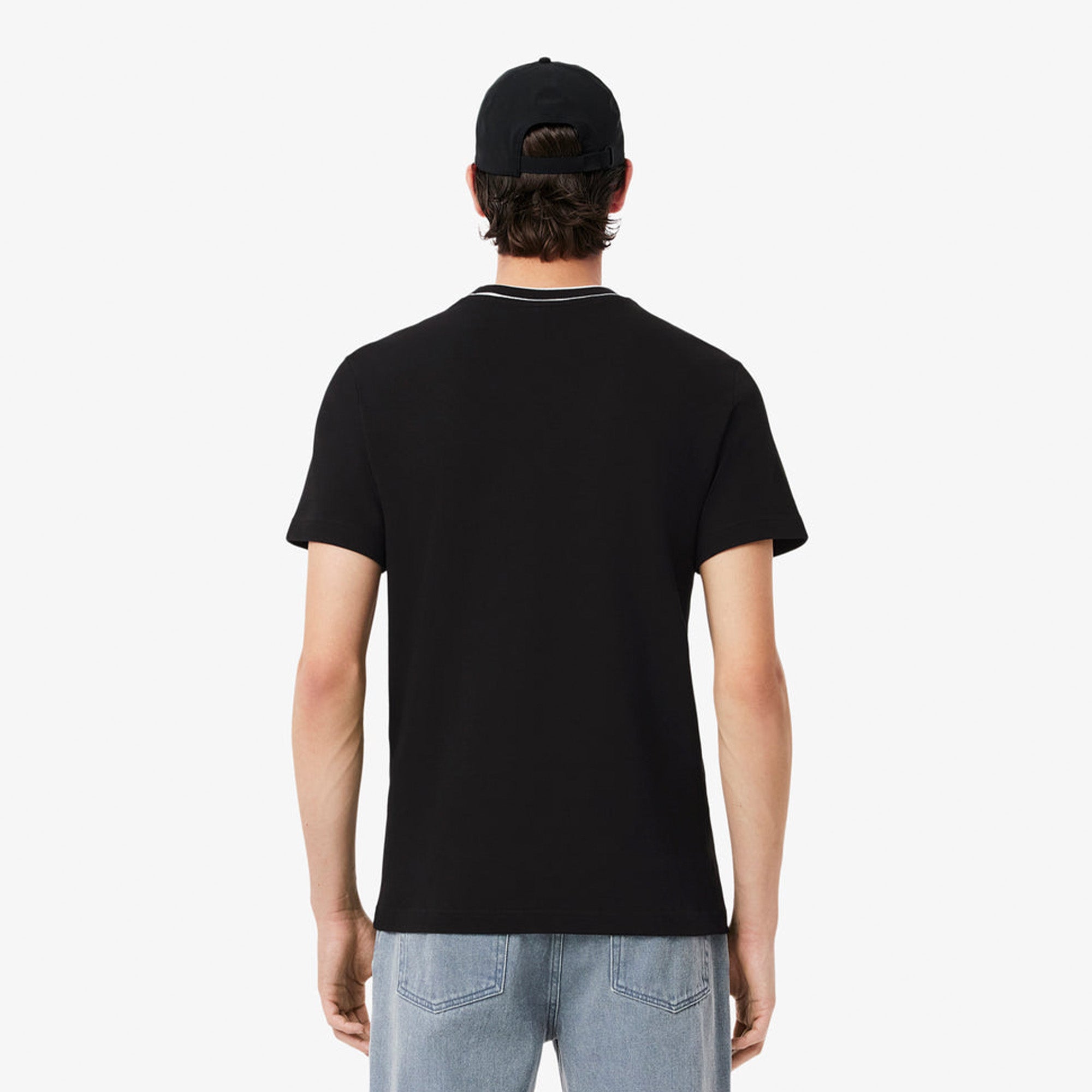 Lacoste Stretch piqué stripe collar t-shirt Black