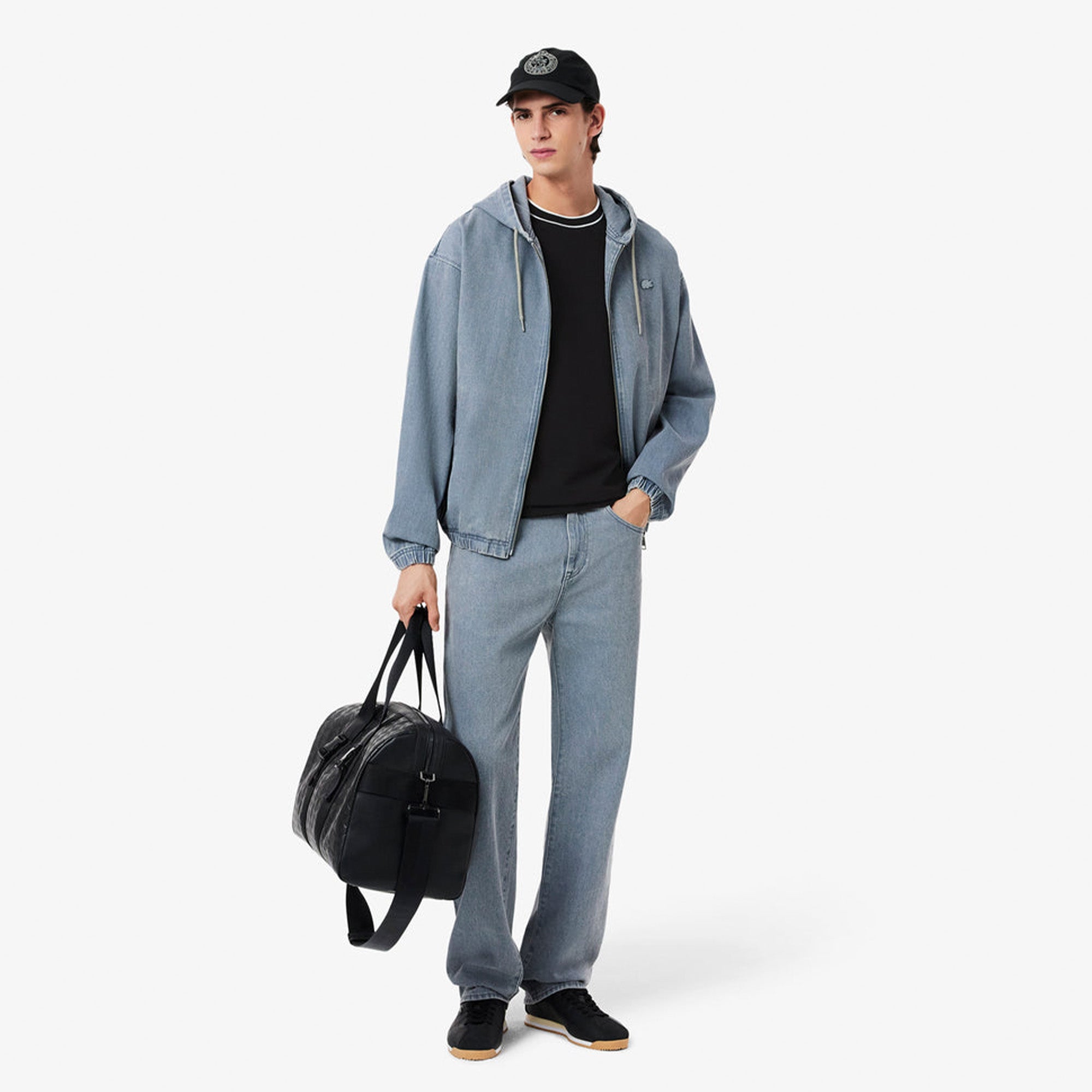 Lacoste Stretch piqué stripe collar t-shirt Black