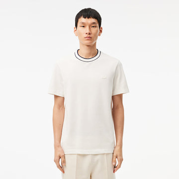 Lacoste Stretch piqué stripe collar t-shirt Beige
