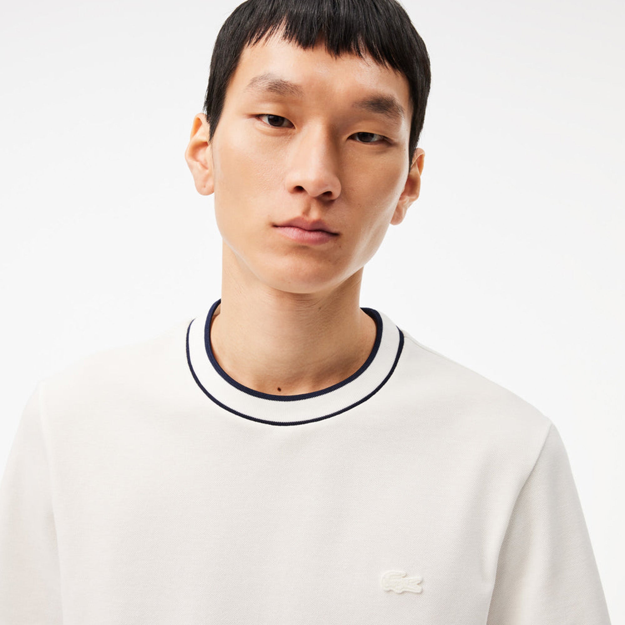 Lacoste Stretch piqué stripe collar t-shirt Beige