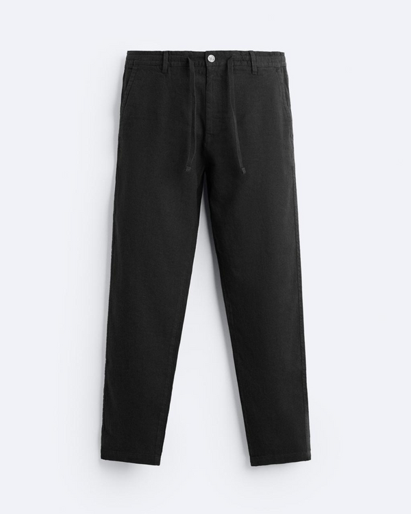 ZR Black Cotton Linen Trousers