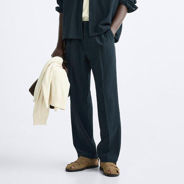 Zara Navy Blue Cotton Linen Trousers