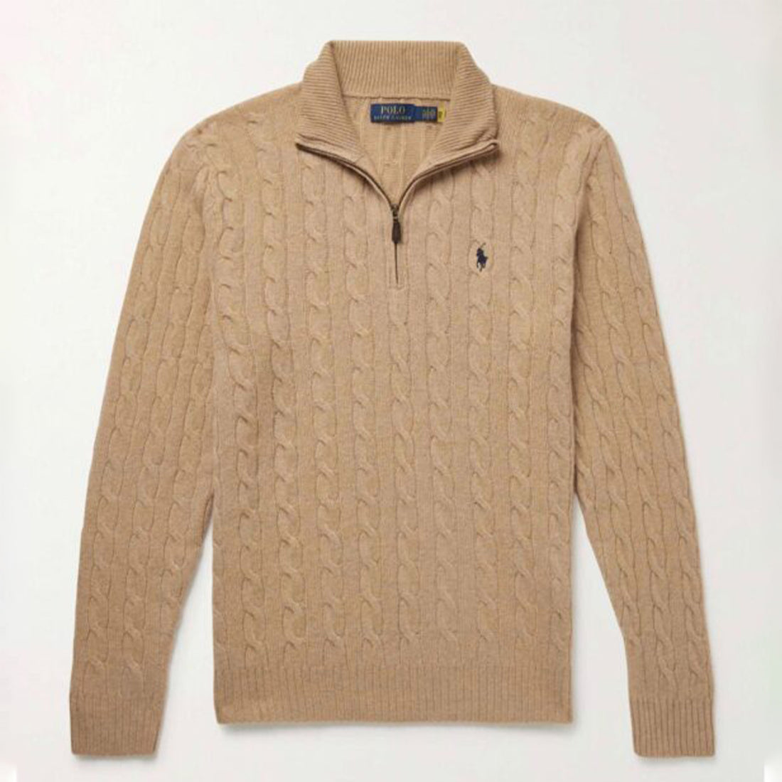 Ralph Lauren Cable-Knit Cotton Quarter-Zip Sweater – Beige