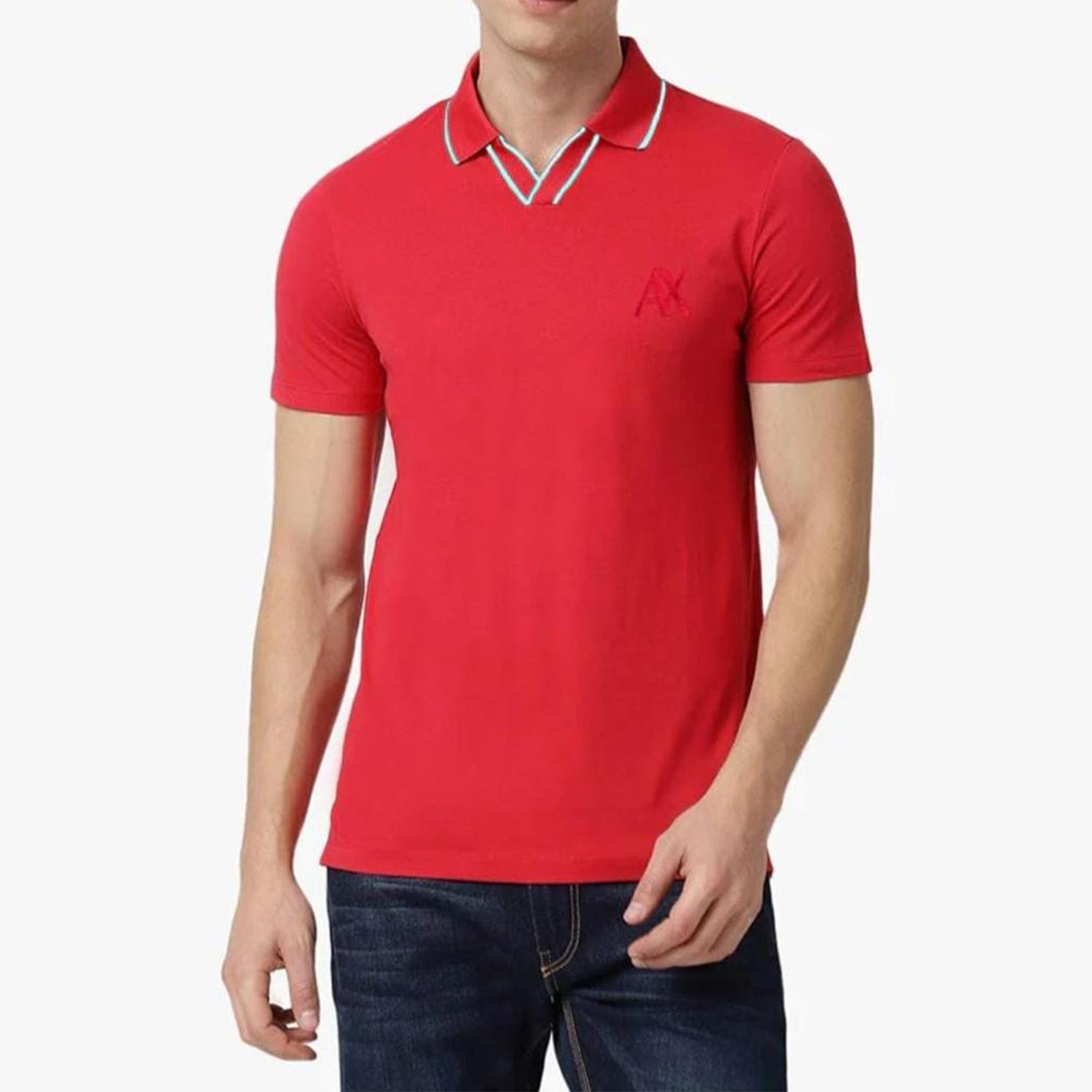 Armani Exchange V Neck Red Polo