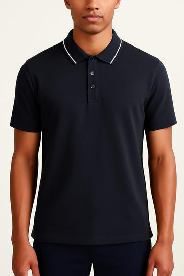 Armani Exchange cotton polo with contrasting collar profiles Navy Blue