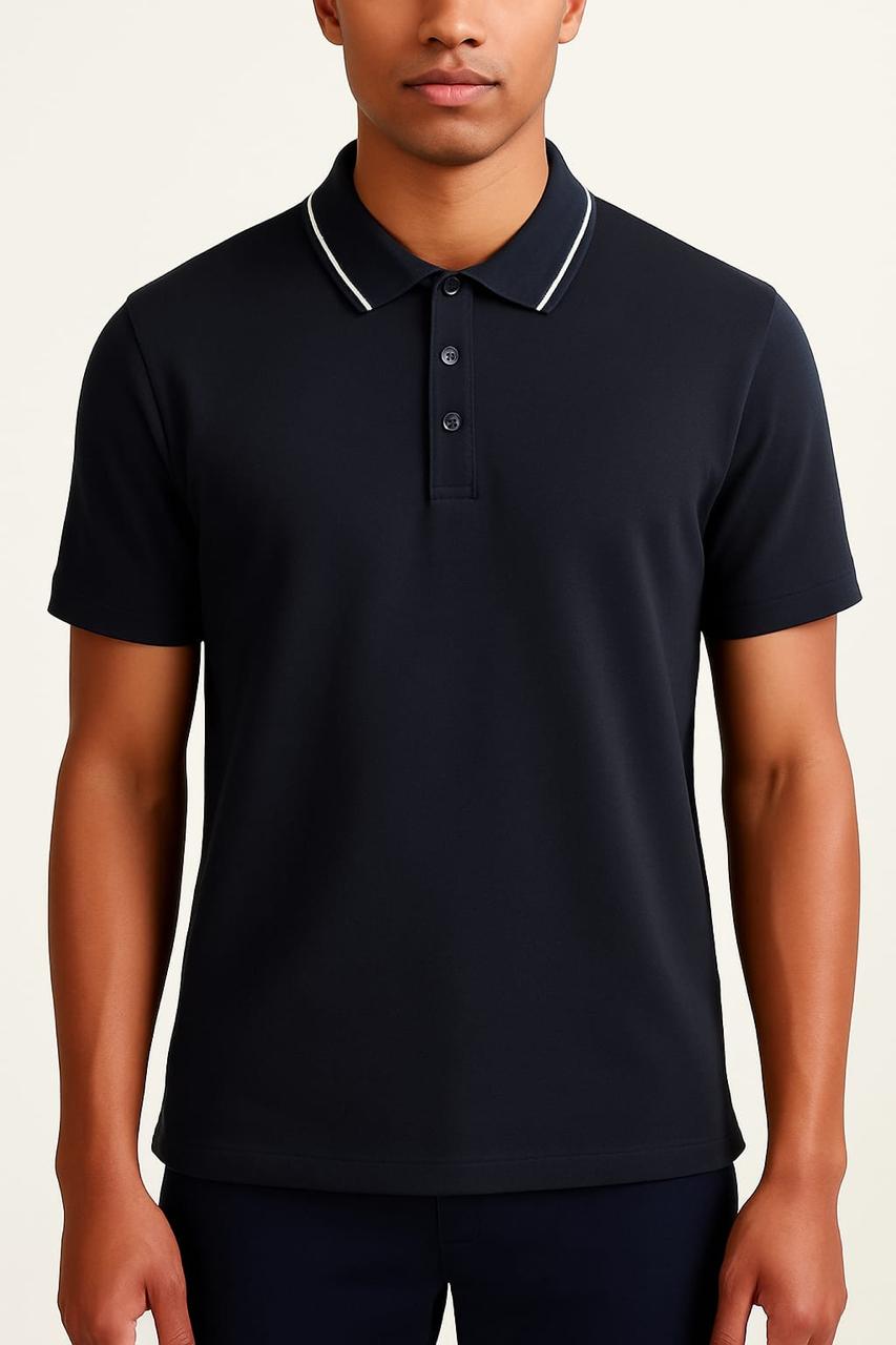 Armani Exchange cotton polo with contrasting collar profiles Navy Blue