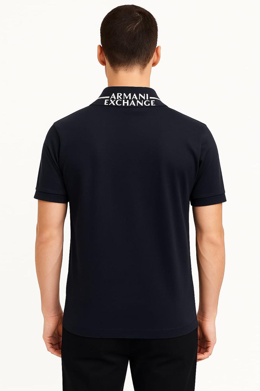 Armani Exchange cotton polo with contrasting collar profiles Navy Blue