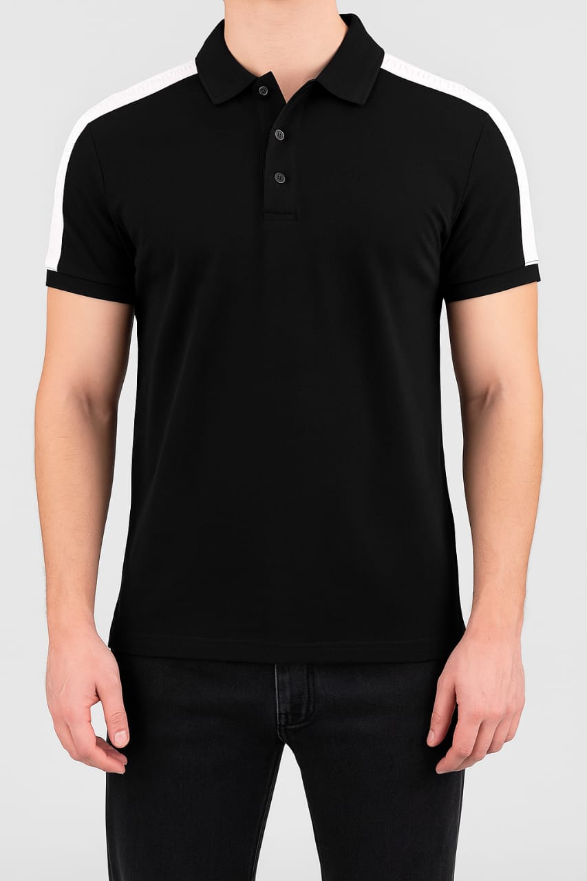 Armani Exchange Black/White Shoulder Iconic Polo Shirt