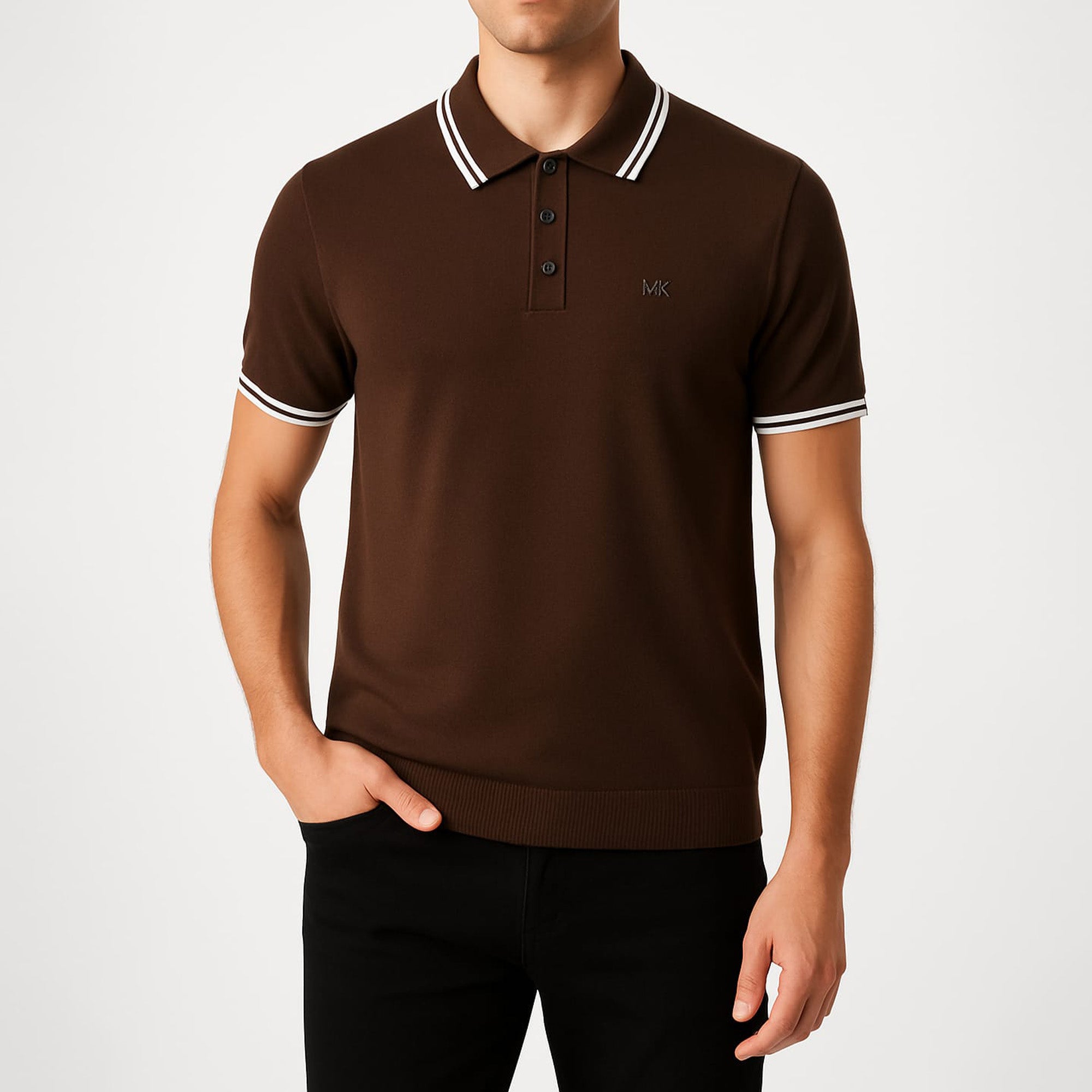 MK MENS LOGO SHORT SLEEVE COTTON POLO SHIRT BROWN