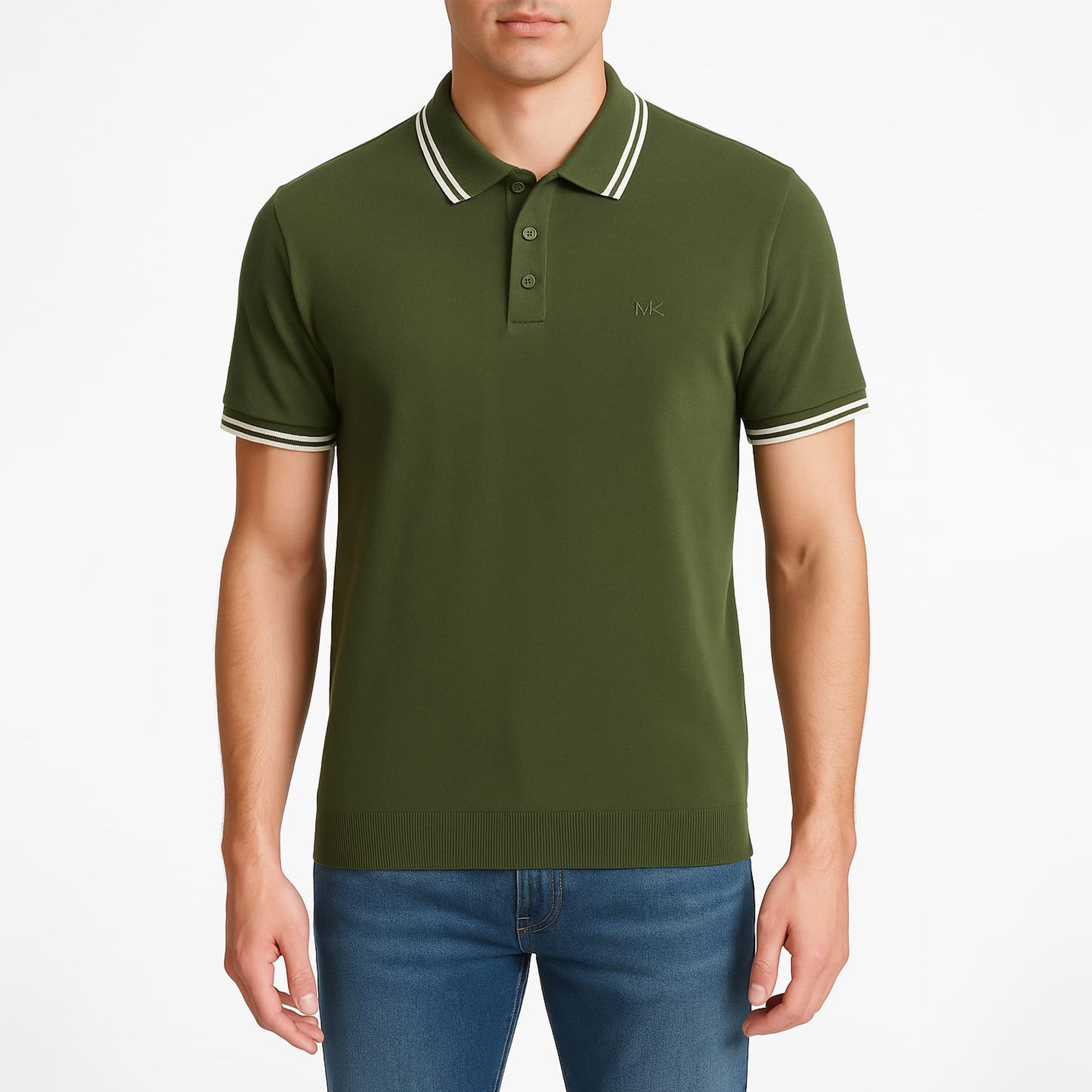 MK MENS LOGO SHORT SLEEVE COTTON POLO SHIRT GREEN
