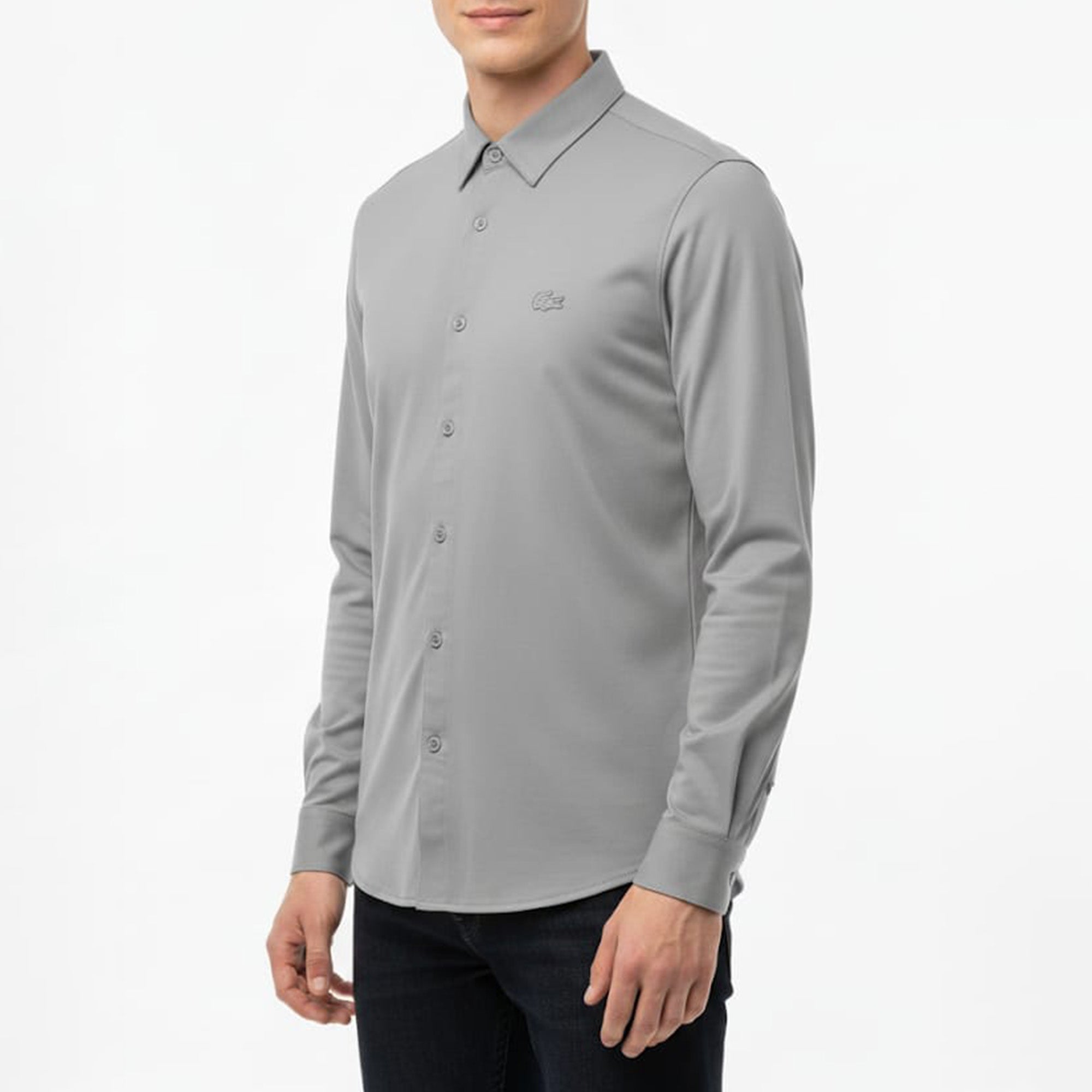 Lacoste Plain Button Down Shirt Gray color