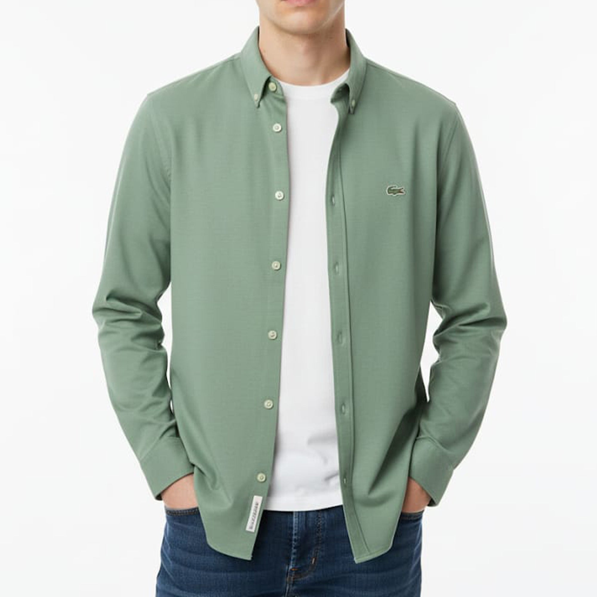 Lacoste Plain Button Down Shirt Green color