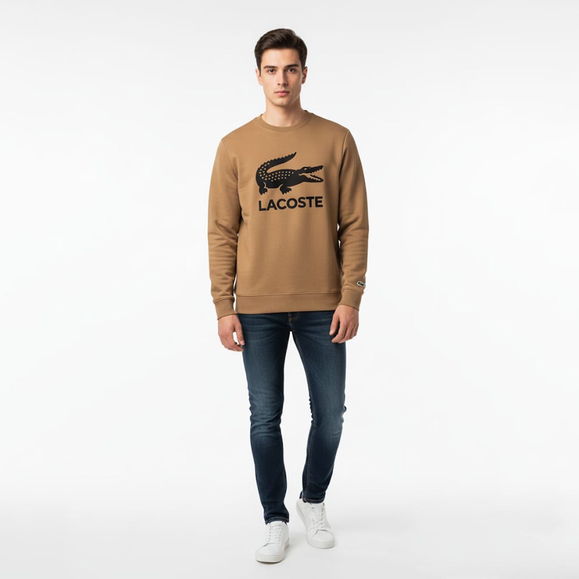 Lacoste - Printed Logo Fleece Crew Neck Sweatshirt (Camel)