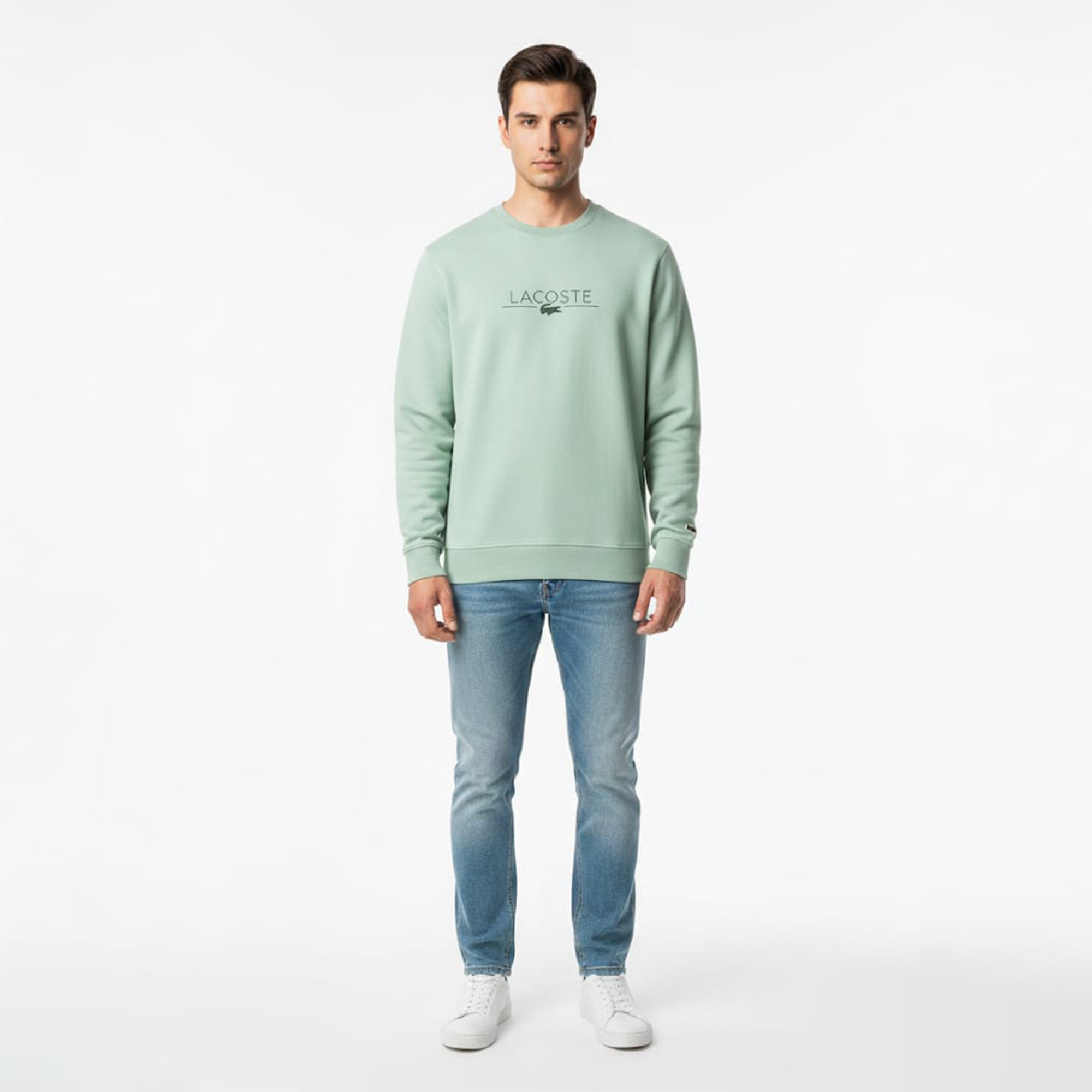 Lacoste - Printed Logo Fleece Crew Neck Sweatshirt (Sea Green)