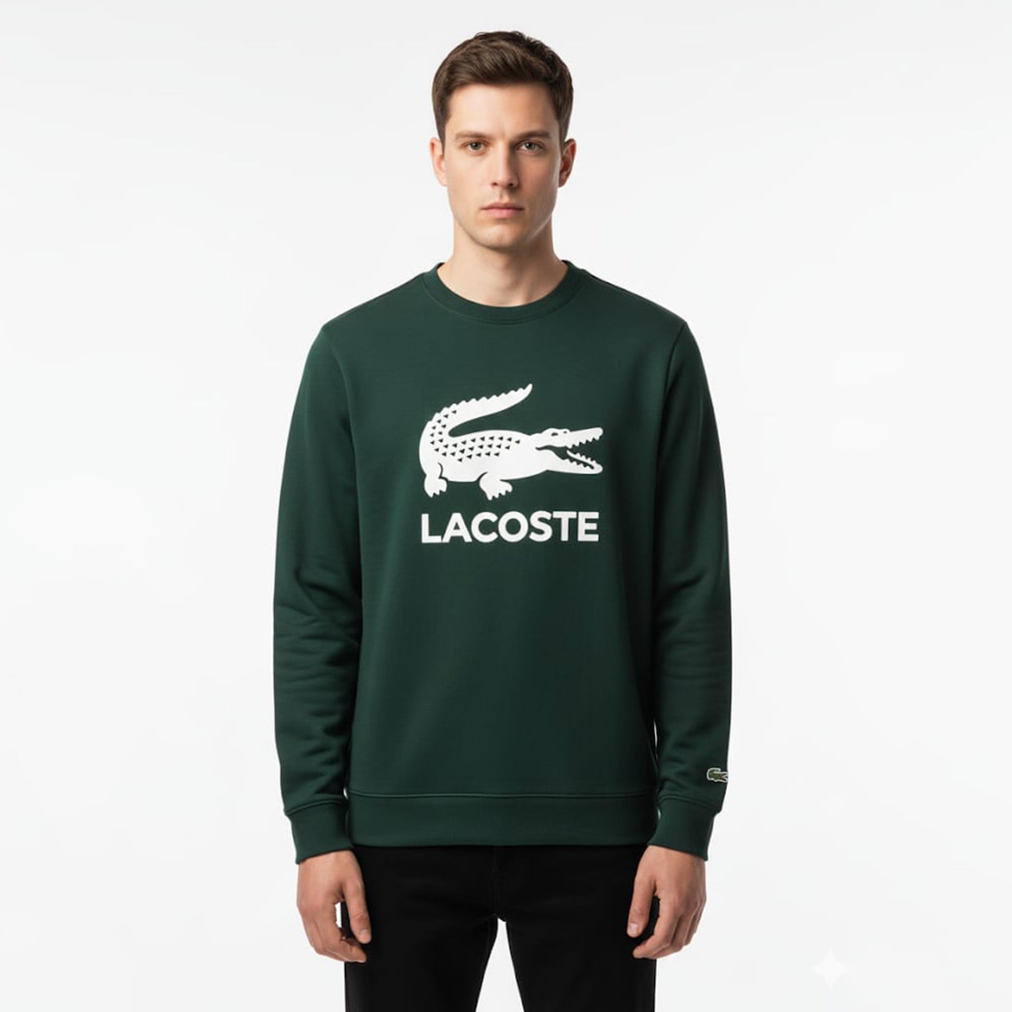 Lacoste Printed Logo Fleece Crew Neck Sweatshirt (Green)