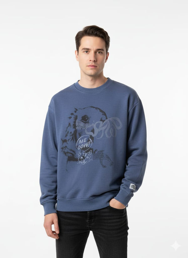 P & B Sweatshirt With Cat Print STWD Logo (Blue)