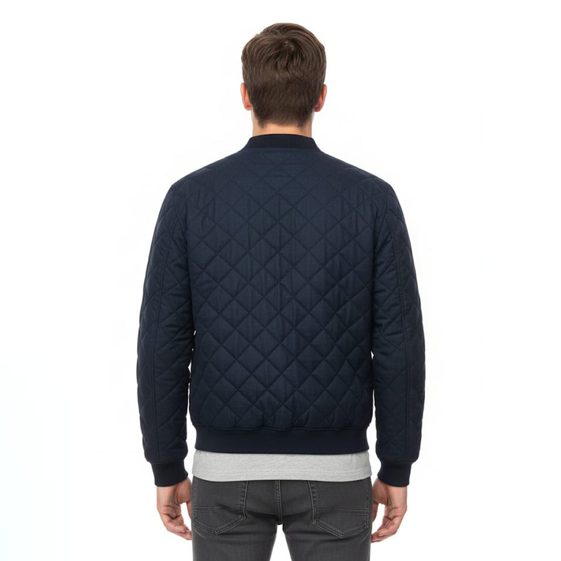 Zara QUILTED NAVY BOMBER JACKET