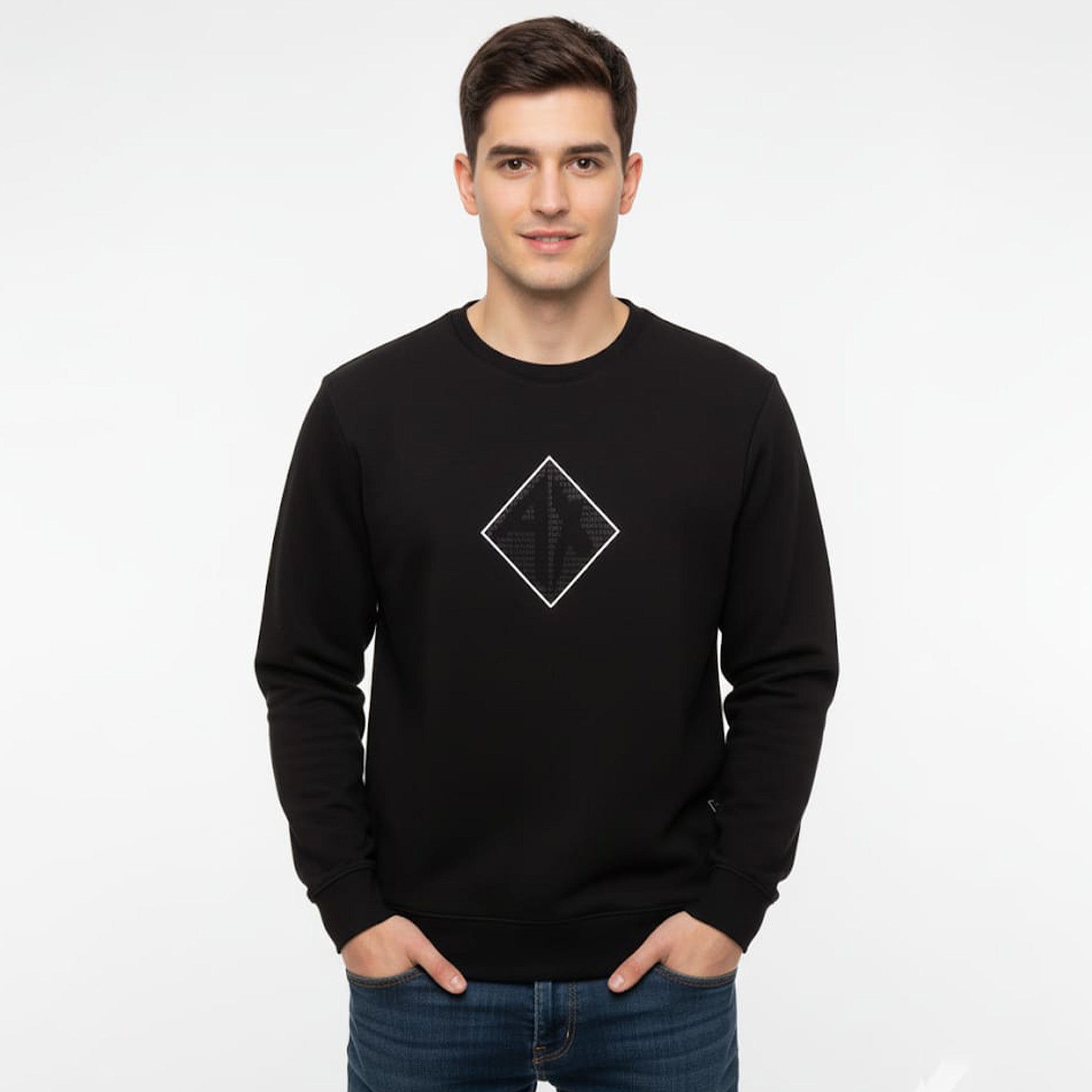 Armani Exchange Men Black Embroidery Logo Sweatshirt