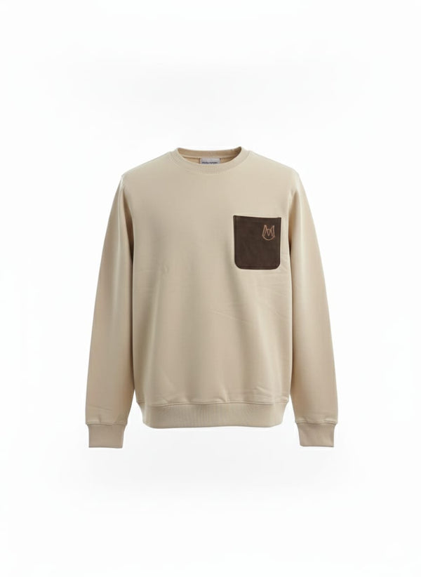 Moncler Cotton Fleec Sweatshirt with Suede Pocket Beige