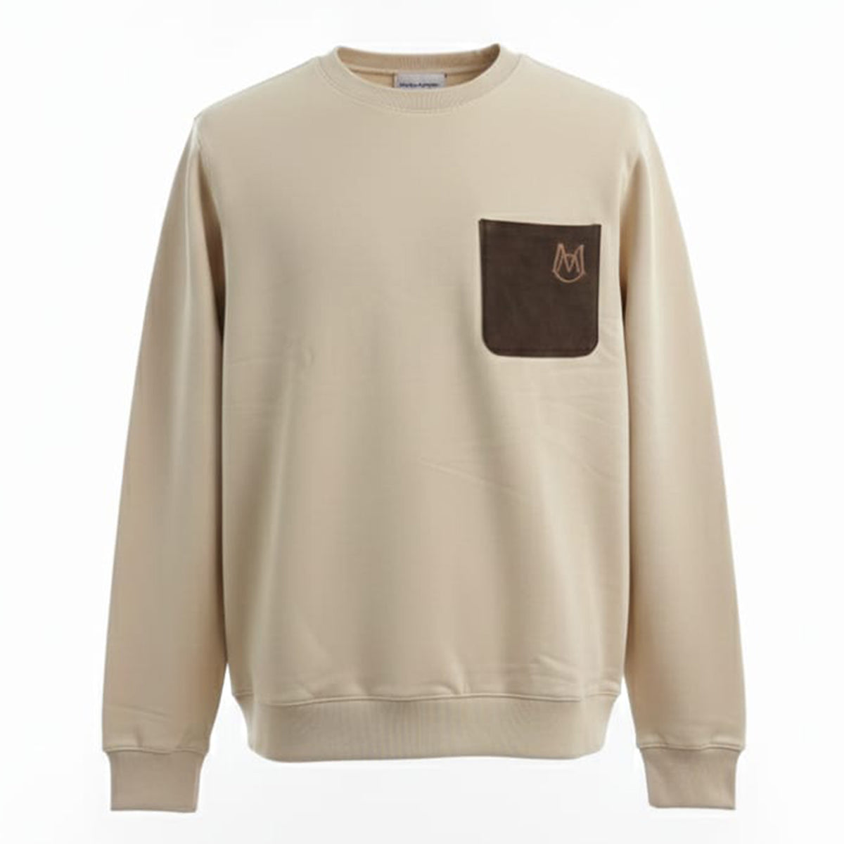 Moncler Cotton Fleec Sweatshirt with Suede Pocket Beige