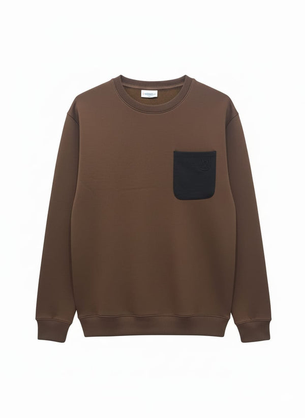 Moncler Cotton Fleece Sweatshirt with Suede Pocket Brown