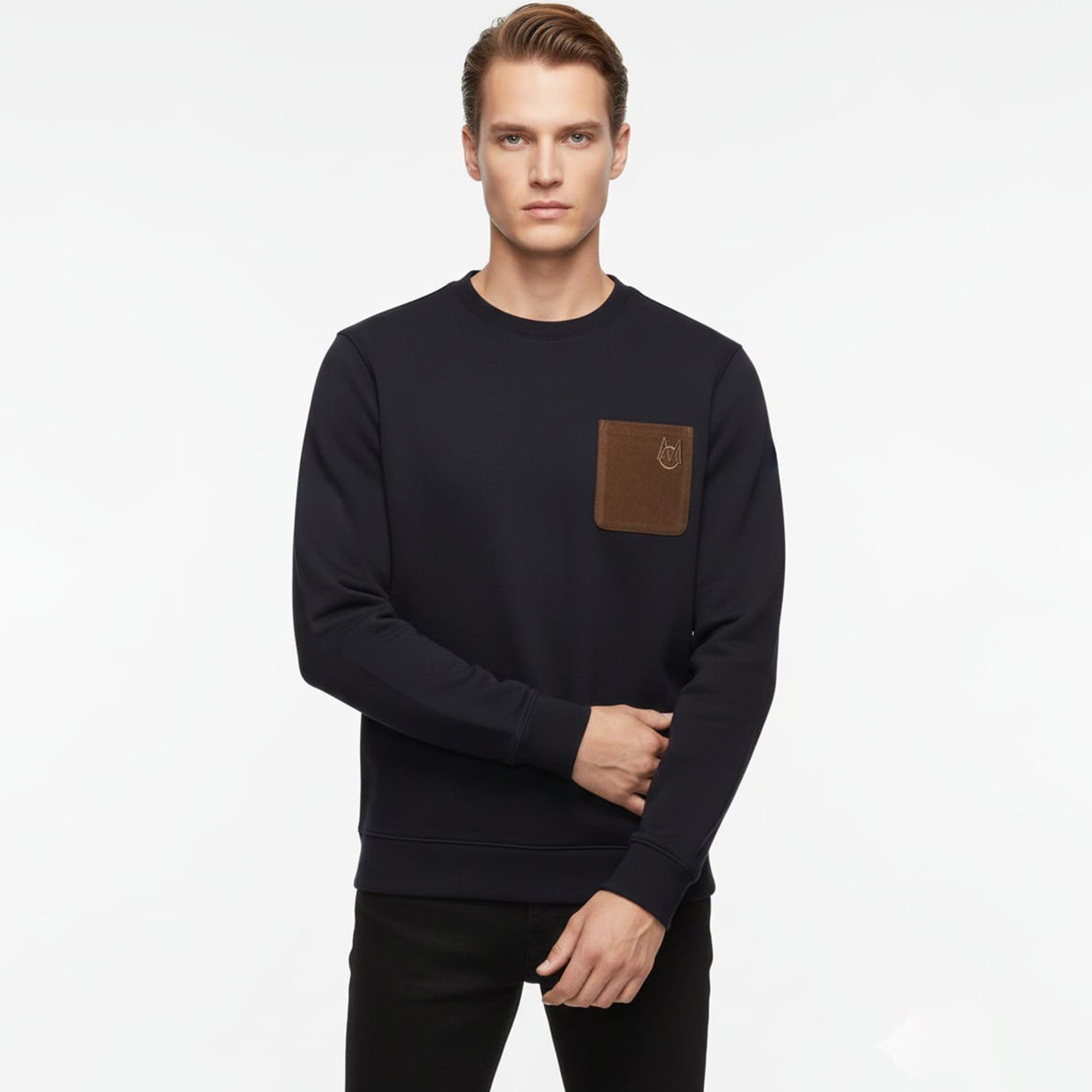 Moncler Cotton Fleece Sweatshirt with Pocket Navy Blue