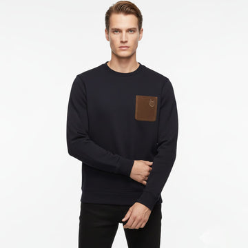 Moncler Cotton Fleece Sweatshirt with Pocket Navy Blue