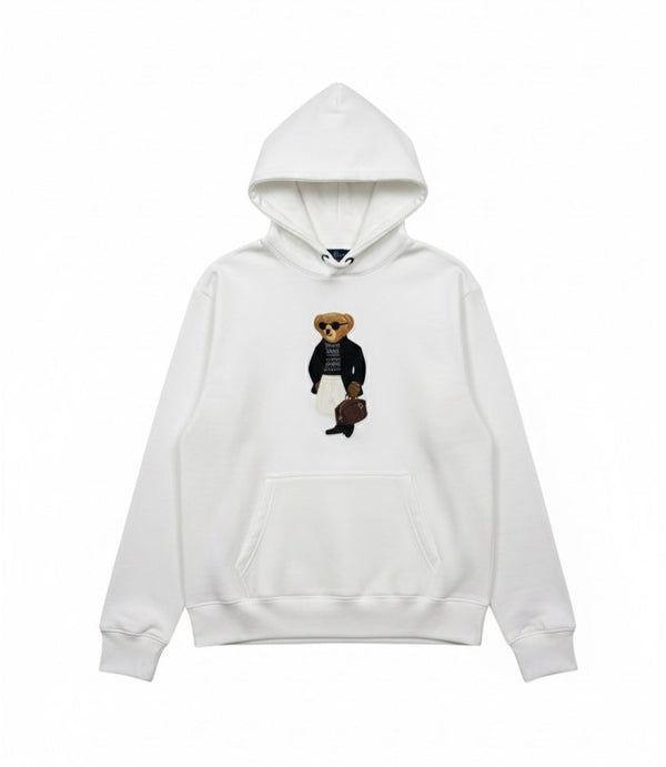 RL Premium Embroided Patch Bear Hoodie White