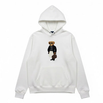 Ralph Lauren Premium Embroided Patch Bear Hoodie White